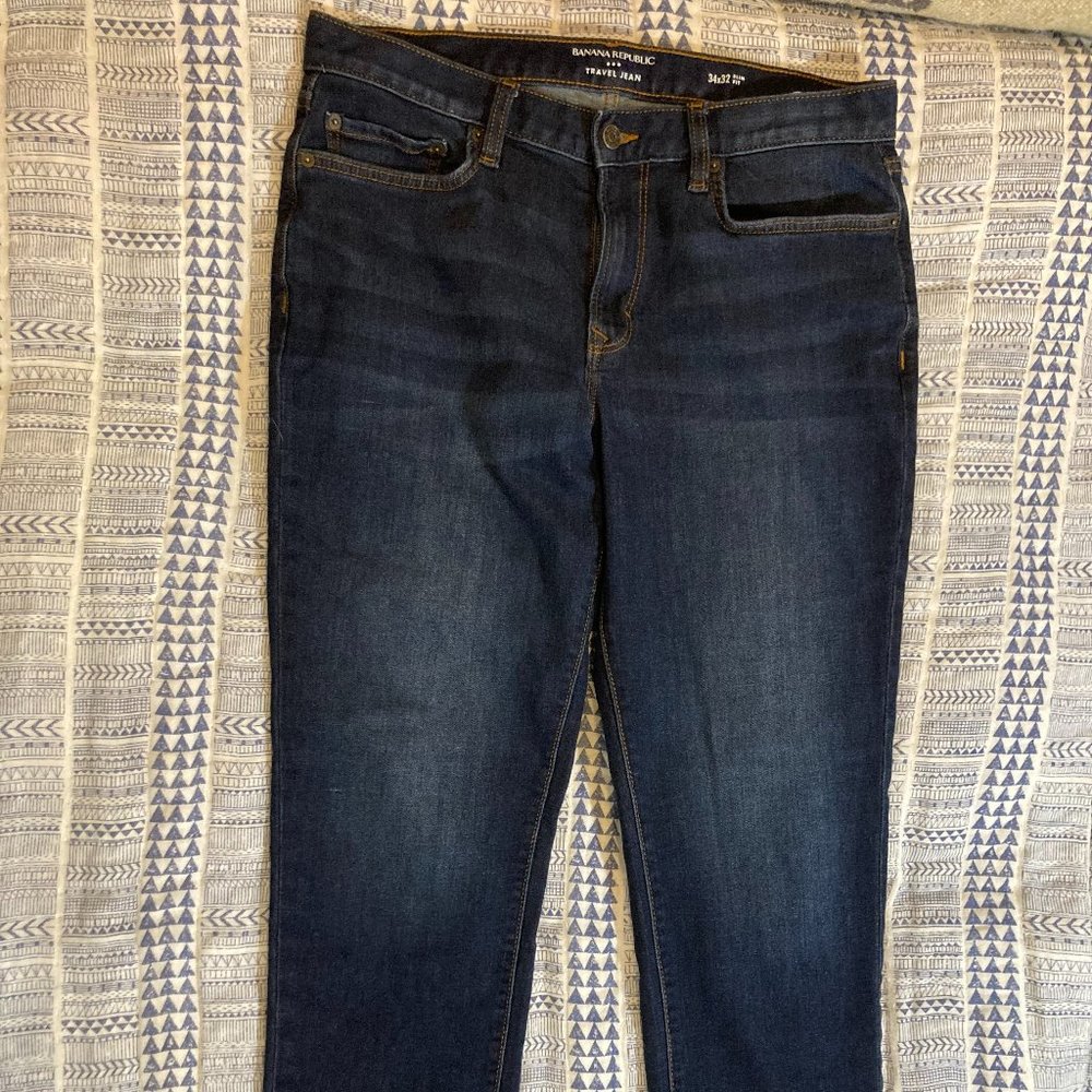 Banana Republic Slim-Fit Medium Indigo Wash Travel Jean (34 x 32)